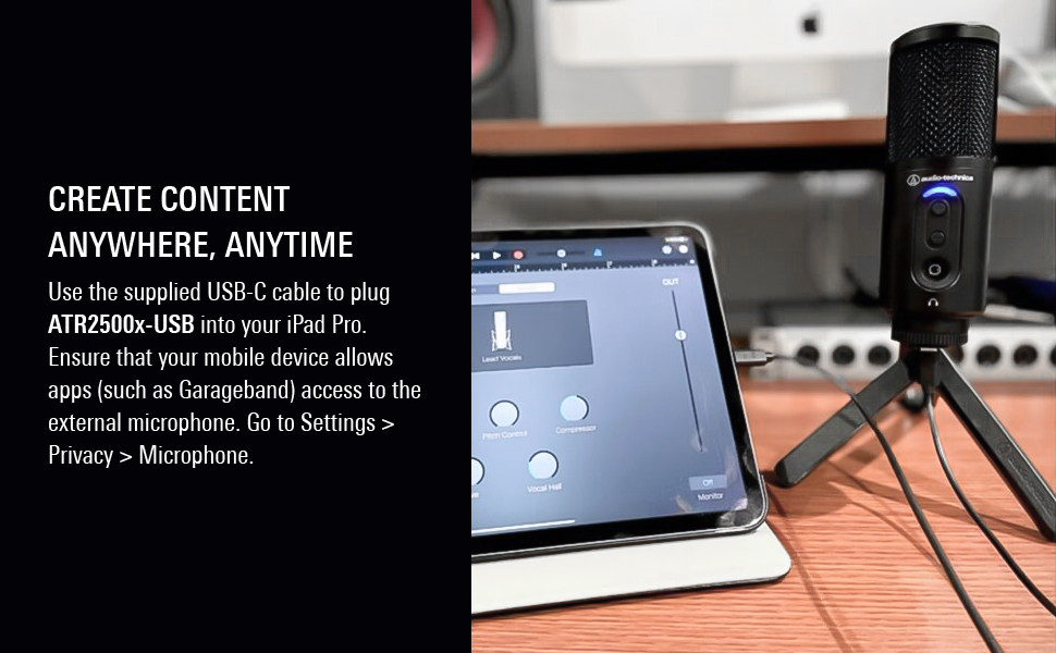 Audio Technica ATR2500x-USB Cardioid Condenser Microphone - Compatible with Windows, Mac, IOS