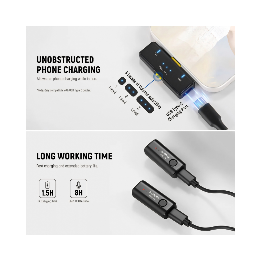מיקרופון אלחוטי כפול NEEWER KM23 Dual Wireless Mic - פרטים נוספים