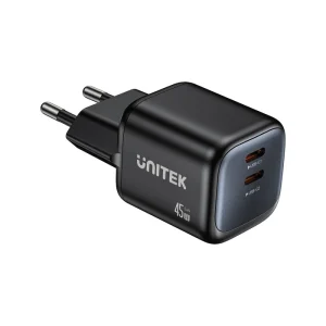 מטען קיר Zeno GaN עם שתי יציאות USB-C (Type C) בהספק 45W UNITEK P1129ABK01