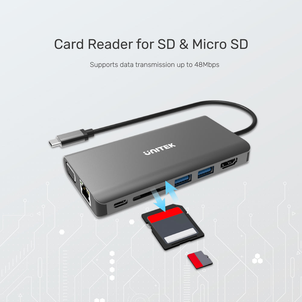 ⁦רכזת USB-C (Type C) ‏8 ב-1 לתצוגה, נתונים וטעינה UNITEK D1019B⁩ – תמונה ⁦5⁩