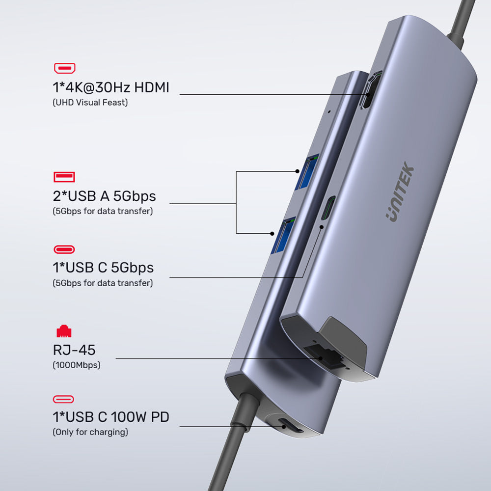 ⁦רכזת USB-C (Type C) ‏6 ב-1 עם HDMI ויציאות USB UNITEK H1112F⁩ – תמונה ⁦7⁩