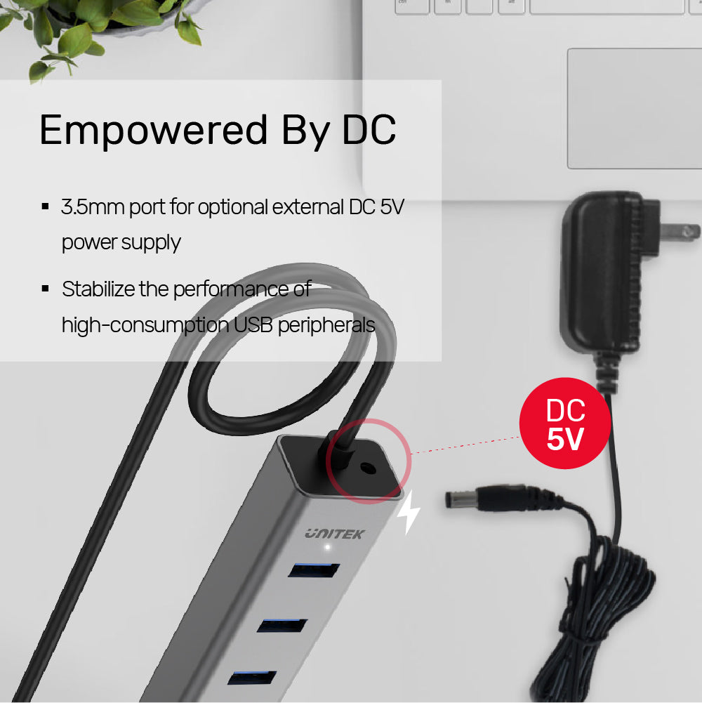 ⁦מפצל USB 3.0 עם שבע יציאות ומעטפת אלומיניום UNITEK Y-3090⁩ – תמונה ⁦3⁩