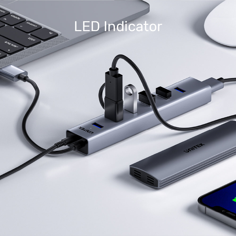 ⁦מפצל USB 3.0 עם שבע יציאות ומעטפת אלומיניום UNITEK Y-3090⁩ – תמונה ⁦5⁩